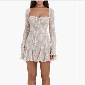 House of CB Analissa Ivory Lace Long Sleeve Mini Dress